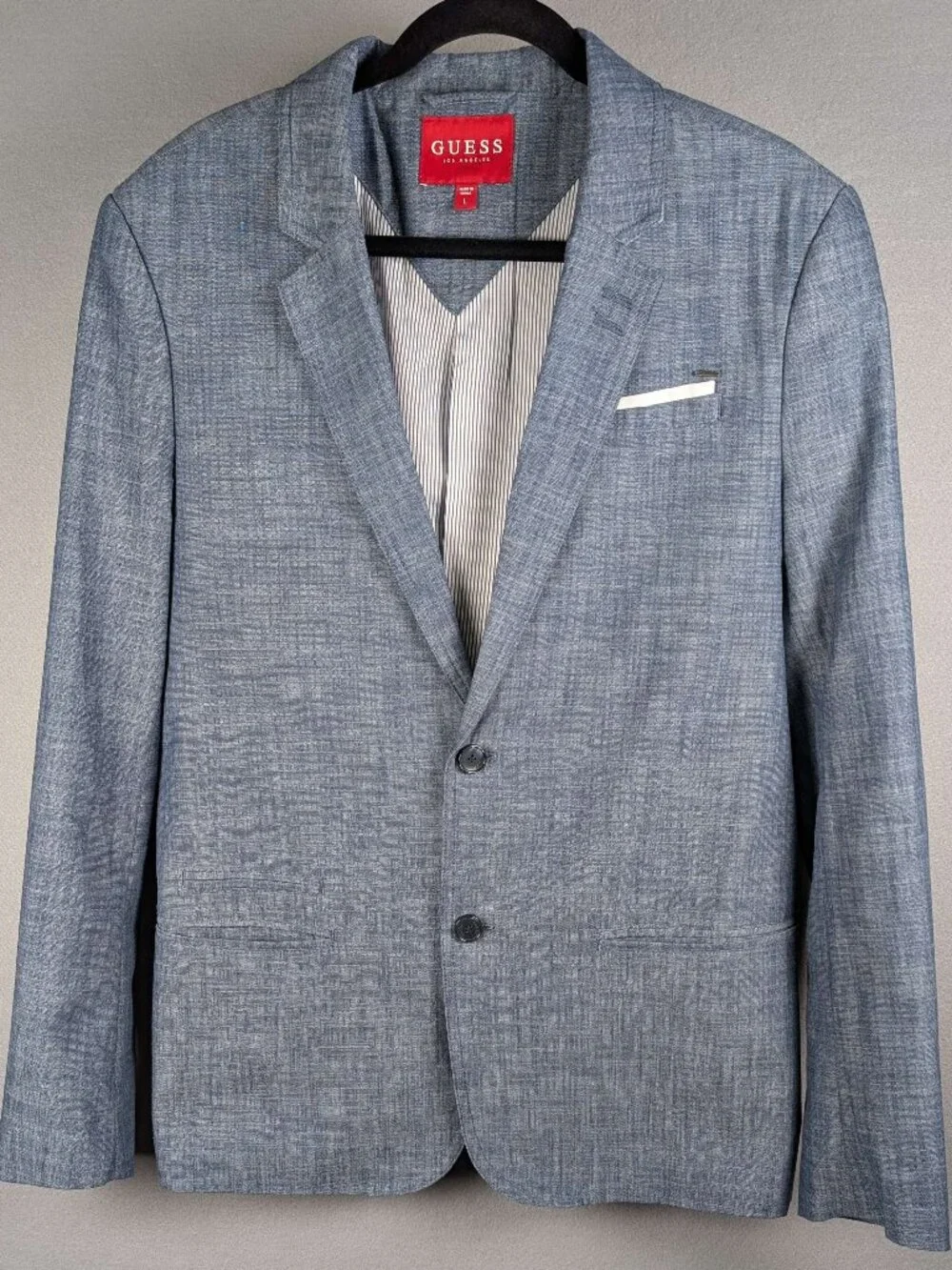 Guess Blazer Jacket Lightweight 2 Button Blue Lined Cotton Classic Men's L
